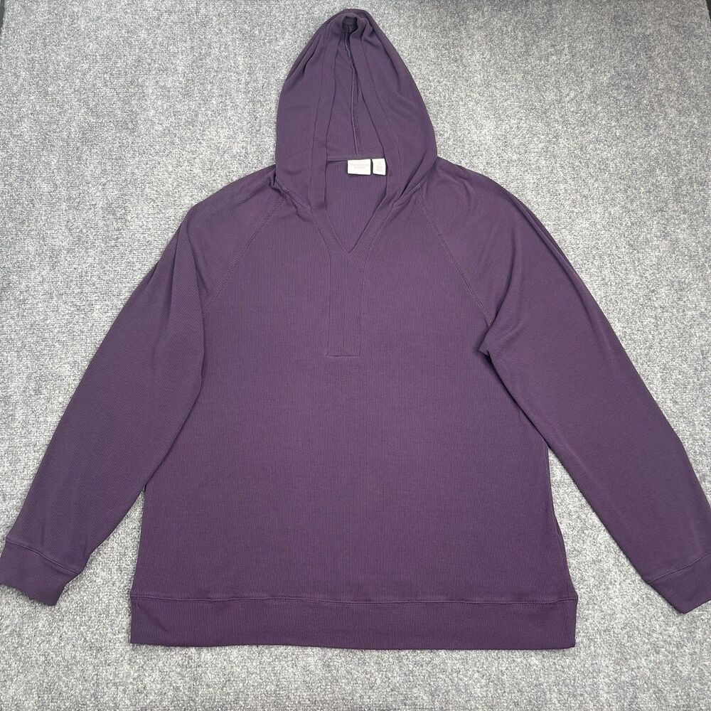 Chicos Weekends Hooded Top Sz 3 Womens XL Ribbed Long Sleeve Pullover Plum